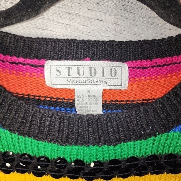 Michelle Stuart Vintage Bright Color's Sequin Long Sleeve Knit Sweater M - Picture 3 of 7